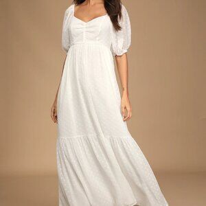 NWT Lulus White Swiss Dot Maxi Dress Size Large